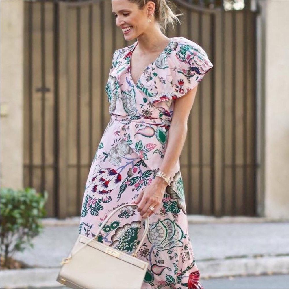 Tory Burch Pink Floral Midi Dress